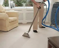 Carpet cleaning professional removing dirt and stains with a hot-water extraction tool in a home, Phoenix, AZ.